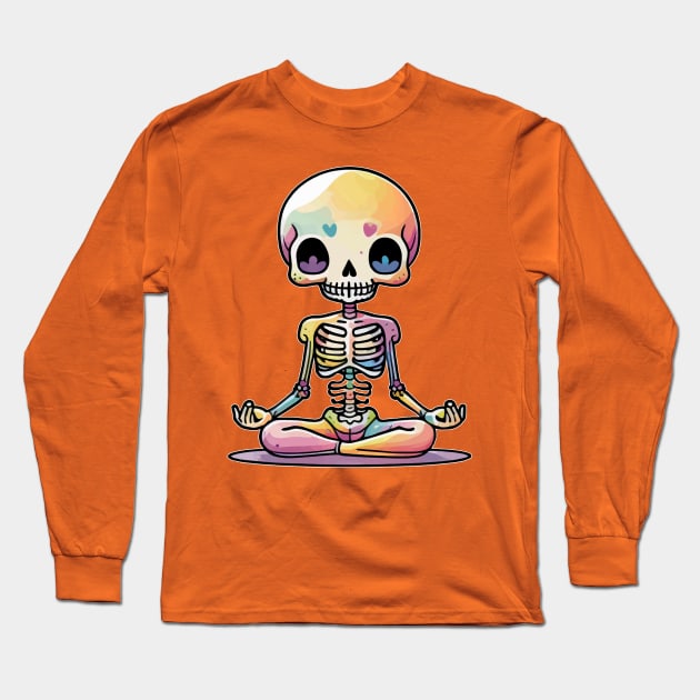 Cute Skeleton Yoga - Bony Bliss: The Adorable World of Skeleton Yoga. Long Sleeve T-Shirt by teasignz